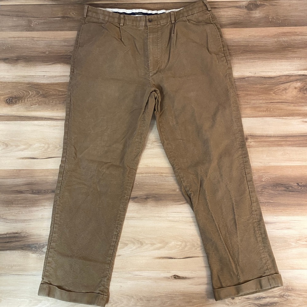 Brooks Brothers Elliot Pants Mens 40x32 Tan Cotton Pleated Relaxed Fit Chinos